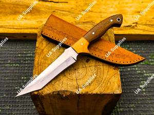 Couteau de chasse et de camping à lame fixe en acier inoxydable de qualité industrielle, forgé à la main, avec manche en bois, lame pleine longueur, étui extérieur, OEM - Product Image 6