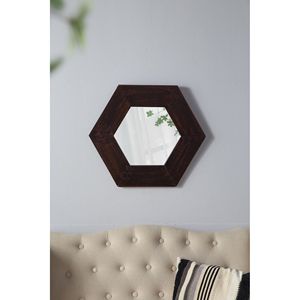 Specchio da Parete Esagonale con Cornice in Legno Massello 47x47 cm Marrone Scuro per Soggiorno Bagno Corridoio - Product Image 2