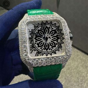 Montre de luxe pour homme Charm avec diamants, bracelet en acier inoxydable vert, mouvement mécanique, cadran lumineux 38 mm, date automatique, étanche 10 bars - Product Image 3