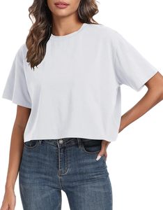 T-shirt court personnalisé pour femme, manches courtes, en coton doux, coupe ajustée, col rond, style décontracté, mode estivale, OEM ODM - Product Image 1