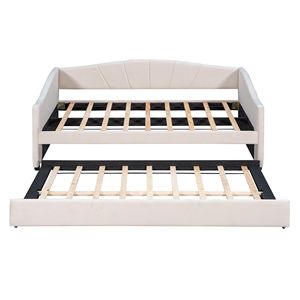 Divano letto imbottito beige con letto estraibile singolo e doghe in legno - Ideale per comodi letti singoli - Product Image 6