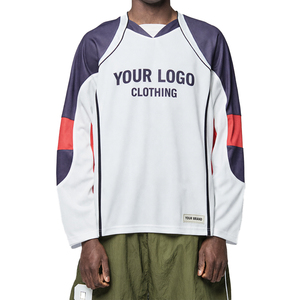 New Private Label Men's Graphic Mesh Jersey Oversized Long Sleeve Streetwear Racing Style Sports Jersey Polyester OEM MFG Jersey - Product Image 1