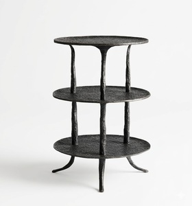 Wrought Iron Round Side Table With 3 Tiers Antique Finish Durable Home Furniture For Living Room - Product Image 1