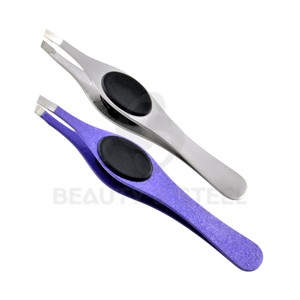 Pince à épiler élégante en acier inoxydable à pointe incurvée et inclinée, finition satinée noire scintillante, revêtement durable résistant à la rouille - Product Image 5