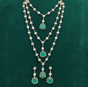 Juego de Collar de Perlas de Lujo con Colgante de Lágrima Verde de 3 Capas, Chapado en Oro, Joyería Nupcial para Novia con Pendientes a Juego para Mujer - Product Image 3