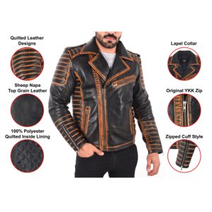 Veste de motard en cuir véritable Napa souple ciré effet rouille antique pour homme, veste de moto vintage avec fermetures éclair YKK - Product Image 5