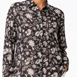 Hand Block Printed Casual Women's Floral Print Shirt Soft Cotton Fabric Button Down Collar Breathable Summer Red <b>White</b> Sale - Product Image 3