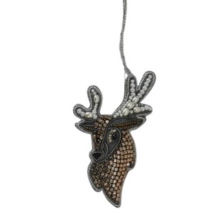 Ornement de renne perlé personnalisé avec travail Zari – Broderie de perles à suspendre pour la décoration de Noël et les cadeaux - Product Image 1