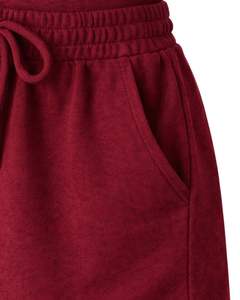 Conjunto de Top Corto Acanalado y Pantalones Cortos con Cordón para Mujer, Color Borgoña con Bordado de Fresa, Atuendo Casual de Dos Piezas Personalizado - Product Image 6