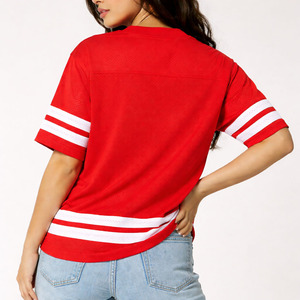 Camiseta Deportiva al por Mayor Unisex Roja de Fútbol Americano con Cuello en V y Manga Corta, de Alta Calidad, 100% Poliéster, 220g, Transpirable - Product Image 6