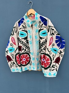 Handcrafted Suzani Embroidery Reversible Velvet Quilted Short <b>Jacket</b> for Women Vintage Floral Boho Winter Wear Outerwear - Product Image 3
