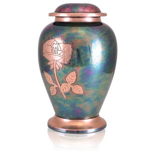 Gleaming rose brass urn funeral <b>keepsake</b> urn <b>memorial</b> cremation urn handcrafted brass rose design <b>memorial</b> home decor - Product Image 1