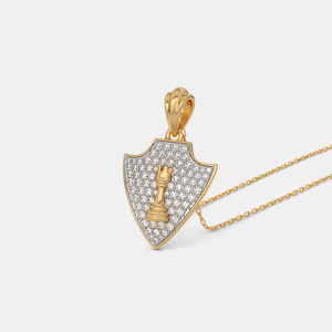 Luxury 18K Gold Shield Pendant Necklace With Diamond Chess Rook <b>Box</b> <b>Chain</b> Unisex Everyday Wear - Product Image 1