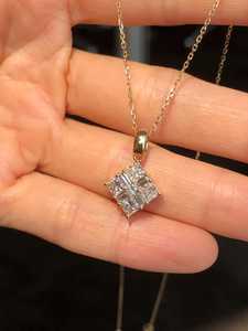 Collier élégant avec pendentif en grappe de diamants en or 14 carats, collier en diamant taille princesse carrée pour femme, bijoux minimalistes délicats - Product Image 2