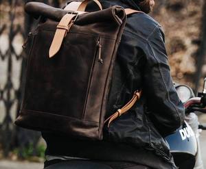 Sac à dos minimaliste en cuir à enroulement, sacoche fine pour ordinateur portable en cuir de vachette véritable, sac de bureau pour homme, équipement urbain LTBP-0007 - Product Image 5