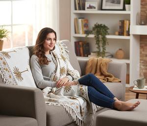 Manta Decorativa Moderna 100% Algodón Hecha a Mano con Estampado de Palmeras, Ecológica, para Sofá y Sala de Estar, Precio al por Mayor - Product Image 1