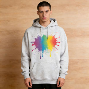 เสื้อฮู้ดดี้ผู้ชายไซส์ใหญ่ สีเทา พิมพ์ลายสาดสี มีกระเป๋า ผ้าฟลีซ สไตล์ลำลอง สตรีทแวร์ - Product Image 1