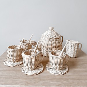 Sustainable natural rattan tea party toy cheapest price miniature teaware children wooden toys - Product Image 5