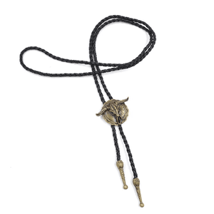Horn Valor Retro Alloy Pendant Bolo Tie-Adjustable Genuine Leather Cowboy Necktie with Natural Stone for Men & Boys - Product Image 3