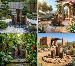 Juego de 3 piezas de fuente de agua moderna de piedra escalonada de 30cm, 45cm y 60cm, fuente de roca burbujeante preformada para diseño paisajístico - Product Image 3