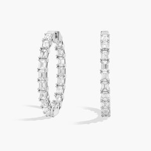 Boucles d'oreilles créoles en or jaune 14 carats avec diamants de laboratoire taille baguette - Product Image 3