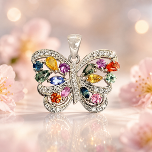 Colgante de Mariposa de Plata de Ley 925 de Lujo con Baño de Rodio y Piedras Preciosas Multicolor con Detalles Brillantes de Circonita Cúbica para Mujer - Product Image 3
