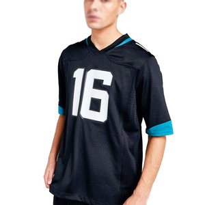 Maillot de football américain surdimensionné en mesh pour homme, noir et bleu, streetwear, t-shirt de sport athlétique, fabricant OEM, étiquette privée personnalisée - Product Image 5