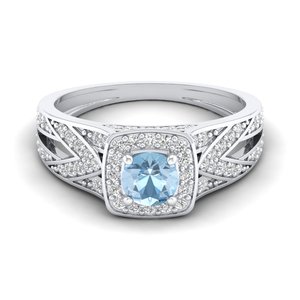 Bagues de fiançailles REYES en argent sterling 925 avec pierre précieuse aquamarine taille ronde 0,5 carat et moissanite, bijoux fins pour femme, cadeau pour elle - Product Image 5