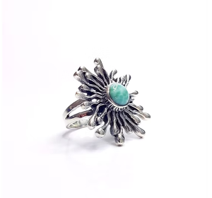 Handmade Antique Pattern Silver 925 <b>Larimar</b> Gemstone Ring Trendy Oxidized Finish <b>Jewelry</b> Wholesale Supply - Product Image 3