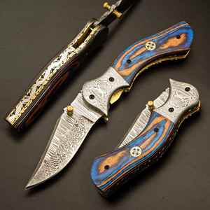 Cuchillo de Bolsillo de Edición Limitada de Acero de Damasco de Alta Calidad con el Mejor Diseño, Nueva Moda, Agarre Fuerte, Uso Industrial, Producto Palace LLC - Product Image 1