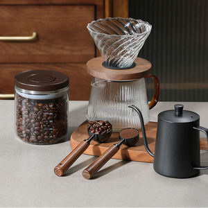Bold Blossom Automatic Black Long Wooden Handle Stainless Steel <b>Measuring</b> Coffee <b>Spoon</b> Scoop 250ml Custom Capacity for Cafe Use - Product Image 4