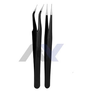 Lot de 2 pinces à cils en acier inoxydable noir, droites et courbées, pour extensions de cils volume, qualité allemande, pour sourcils et beauté des poils - Product Image 6