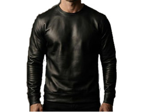 T-shirt Homme Effet Cuir avec Fermeture Éclair, Col Montant et Rabattable, en Cuir Souple Brillant, Style Streetwear Tendance - Product Image 6