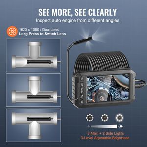 Telecamera Endoscopica Industriale con Schermo da 5 Pollici, Tripla Lente, Cavo Semi-Rigido da 15 Metri, 1080P, 8 + 2 Luci LED - Product Image 4