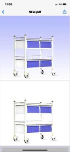 Carrito de emergencia hospitalario de acero inoxidable con contenedores de almacenamiento azules para uso hospitalario. - Product Image 2