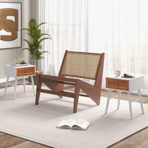 Table de chevet en rotin de style Mid-Century Modern avec tiroir - Product Image 3