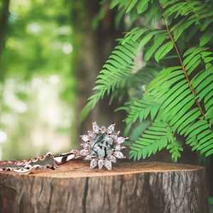 Collier en agate verte véritable, vintage, rond, plaqué or rose 14 carats, pendentif de mariée en argent 925 - Product Image 5