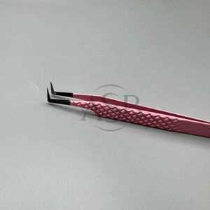 Pince à cils à poignée en diamant rose noir applicateur d'extension de cils à pointe en fibre de botte mince à 90 degrés en acier inoxydable gravé au coeur - Product Image 4