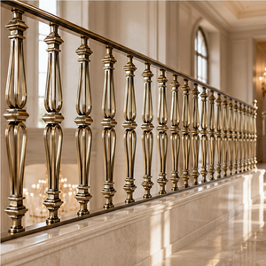 Rampe d'escalier en métal doré vintage de qualité supérieure avec des détails de balustres allongés pour des intérieurs classiques et majestueux - Product Image 3