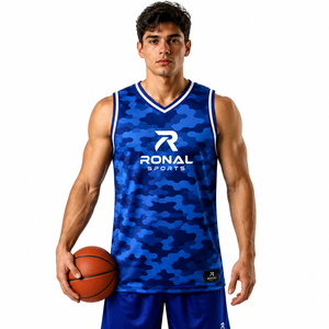 เสื้อบาสเก็ตบอลแขนกุดผู้ชาย RONAL SPORTS สีน้ำเงินลายพราง คอวี ผ้าโพลีเอสเตอร์ซับเหงื่อ คุณภาพดีที่สุด - Product Image 3