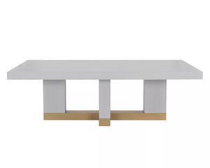 Table de salle à manger moderne en bois de manguier massif de style américain du milieu du siècle, avec base à 4 pieds et cadre inférieur en métal finition dorée - Product Image 2