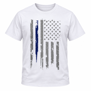 Custom <b>Men's</b> <b>White</b> American Flag Thin Blue Line Graphic Cotton <b>T</b> <b>Shirt</b> Distressed Print Streetwear - Product Image 1