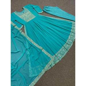 DESGASTE FORMAL GEORGETTE BORDADO SECUENCIA TRABAJO FONDO SUPERIOR CON DUPATTA SKY - Product Image 1