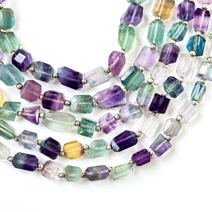 Cuentas facetadas de fluorita arcoíris Aaa, 5x7-6x8MM, cuentas de fluorita multicolor en forma de pepita, venta al por mayor de cuentas de piedras preciosas para la fabricación de joyas - Product Image 1