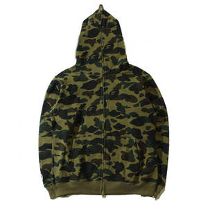 Unisex 100% Cotton Bapeed Shark <b>Camo</b> Zip-Up Outfit Original Edition Double <b>Cap</b> Sweatshirt Hoodie 1:1 Embroidered Loose - Product Image 3