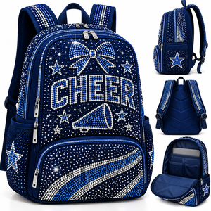 Sac à dos de cheerleading en strass pour filles, sac à dos scintillant en cristal avec nœud, étoile et mégaphone, multi-poches pour l'école - Product Image 5
