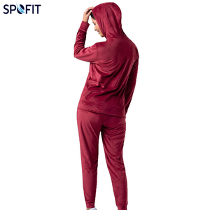 Ensemble de survêtement à capuche pour femme SPOFIT, couleur unie, fermeture éclair intégrale, sweat-shirt et pantalon, respirant, style décontracté, automne - Product Image 2