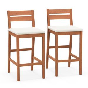 <b>Set</b> <b>of</b> 2 Outdoor Wood <b>Barstools</b> with Soft Seat Cushion - Product Image 1