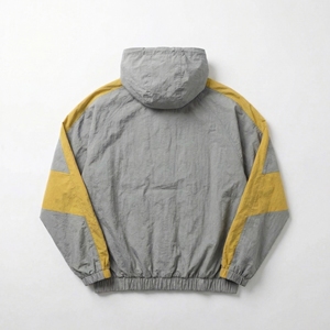 Wholesale <b>Grey</b> & Yellow Color‑Block Windbreaker | Lightweight Hooded Full‑Zip <b>Jacket</b> with Elastic Hem | OEM Outdoor / Athleisure - Product Image 2