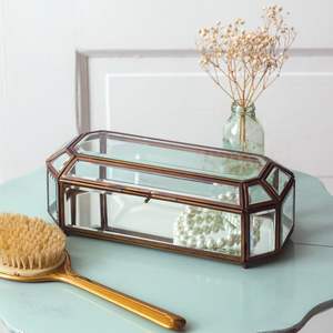 Caja Transparente para Joyas con Tapa Pentagonal y Flor de Latón en la Parte Superior, Caja de Vidrio Vintage para Almacenamiento, Organizador de Recuerdos - Product Image 3